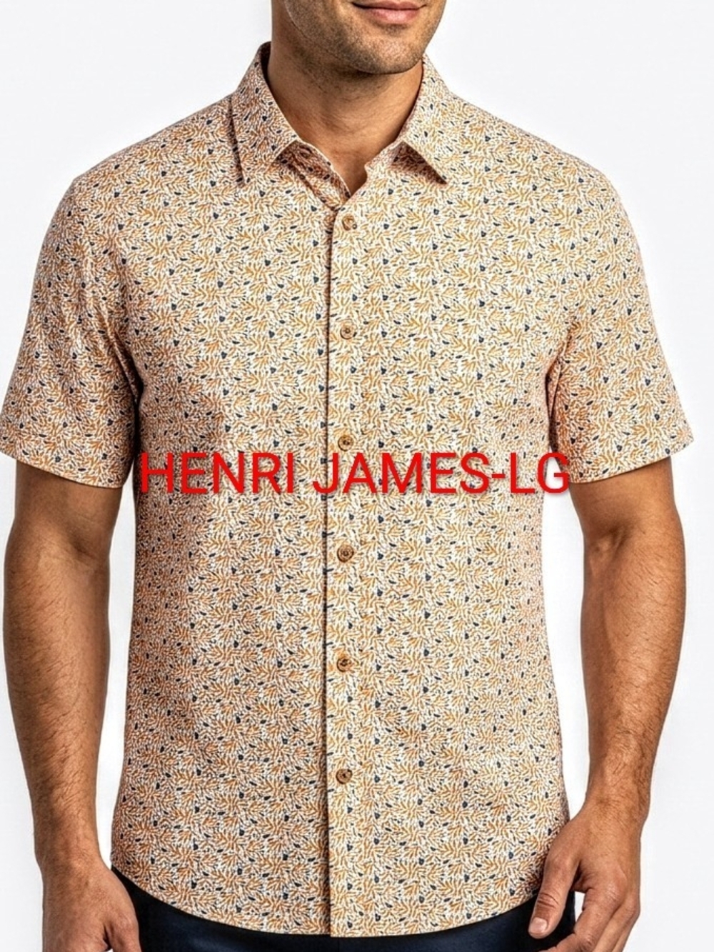 Henri James Men's Short Sleeve Orange Floral Button-Up Shirt